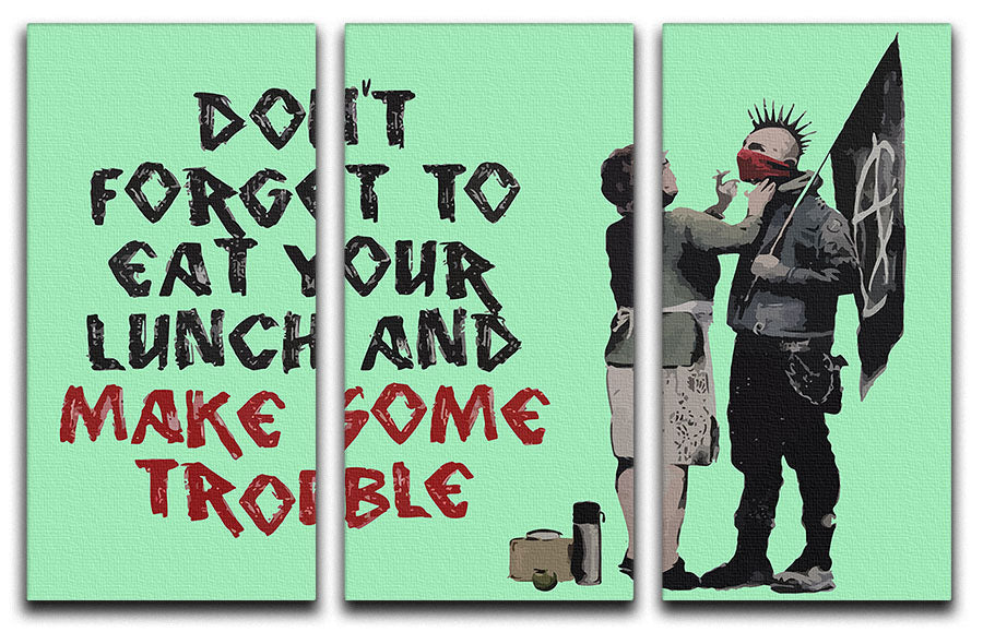 Banksy Make Some Trouble Green 3 Split Panel Canvas Print - Canvas Art Rocks - 1