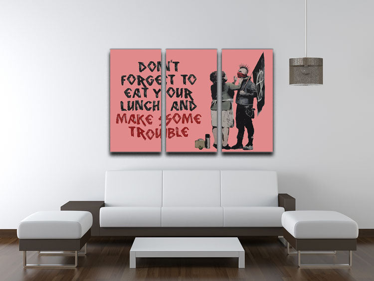 Banksy Make Some Trouble Red 3 Split Panel Canvas Print - Canvas Art Rocks - 3