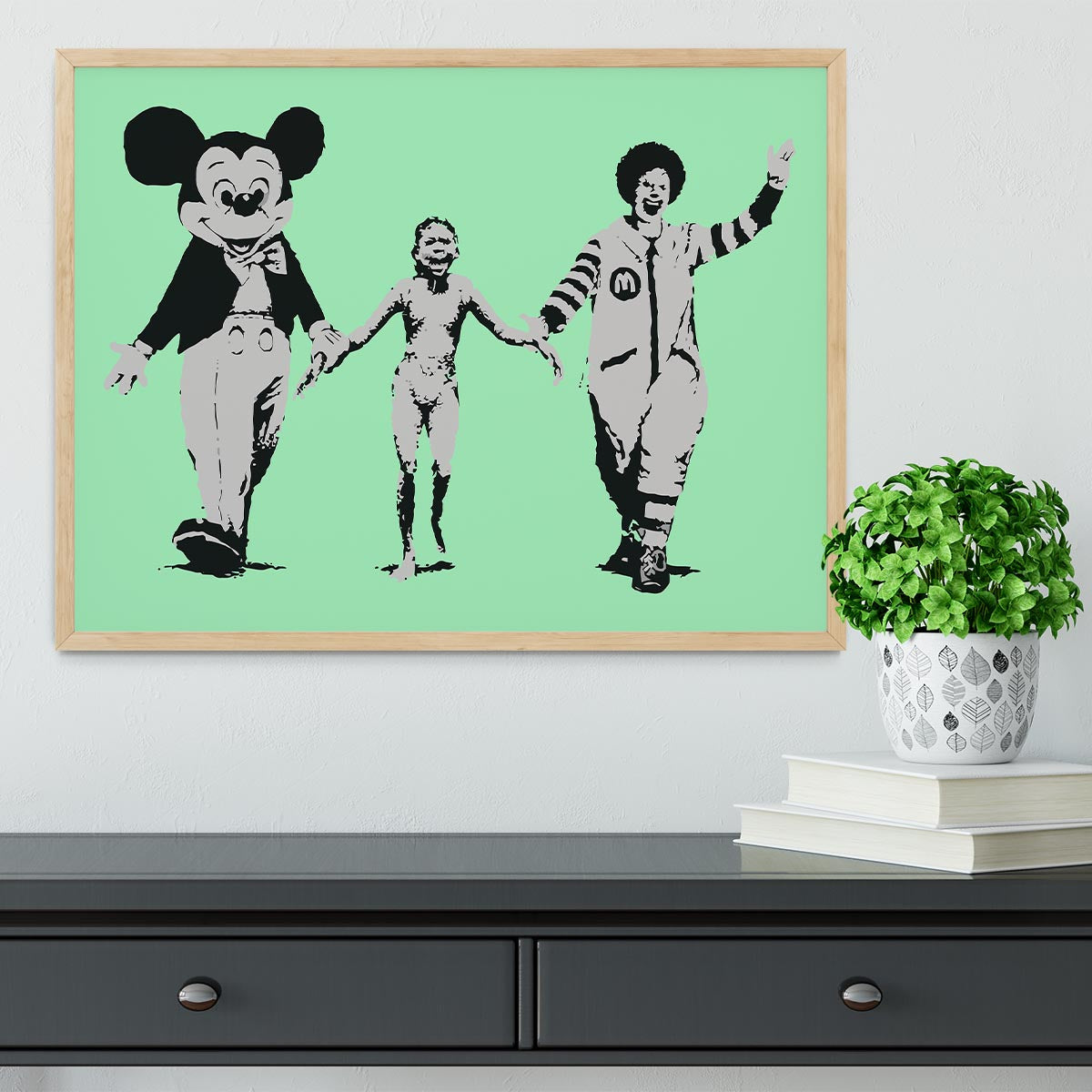 Banksy Mickey and Ronald Green Framed Print - Canvas Art Rocks - 4