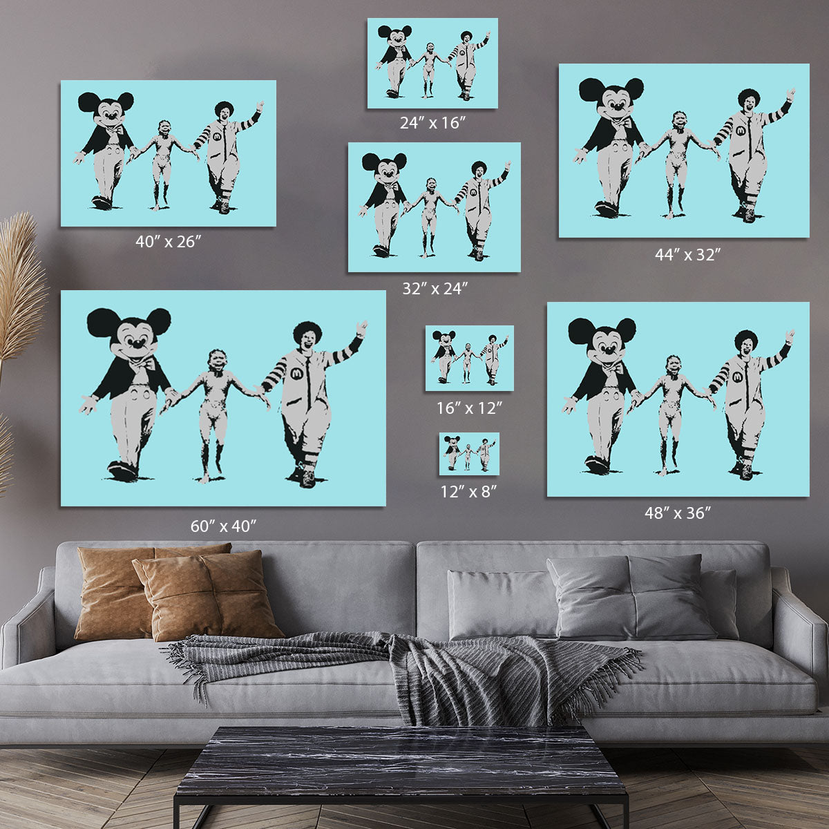 Banksy Mickey and Ronald Light Blue Canvas Print or Poster - Canvas Art Rocks - 7