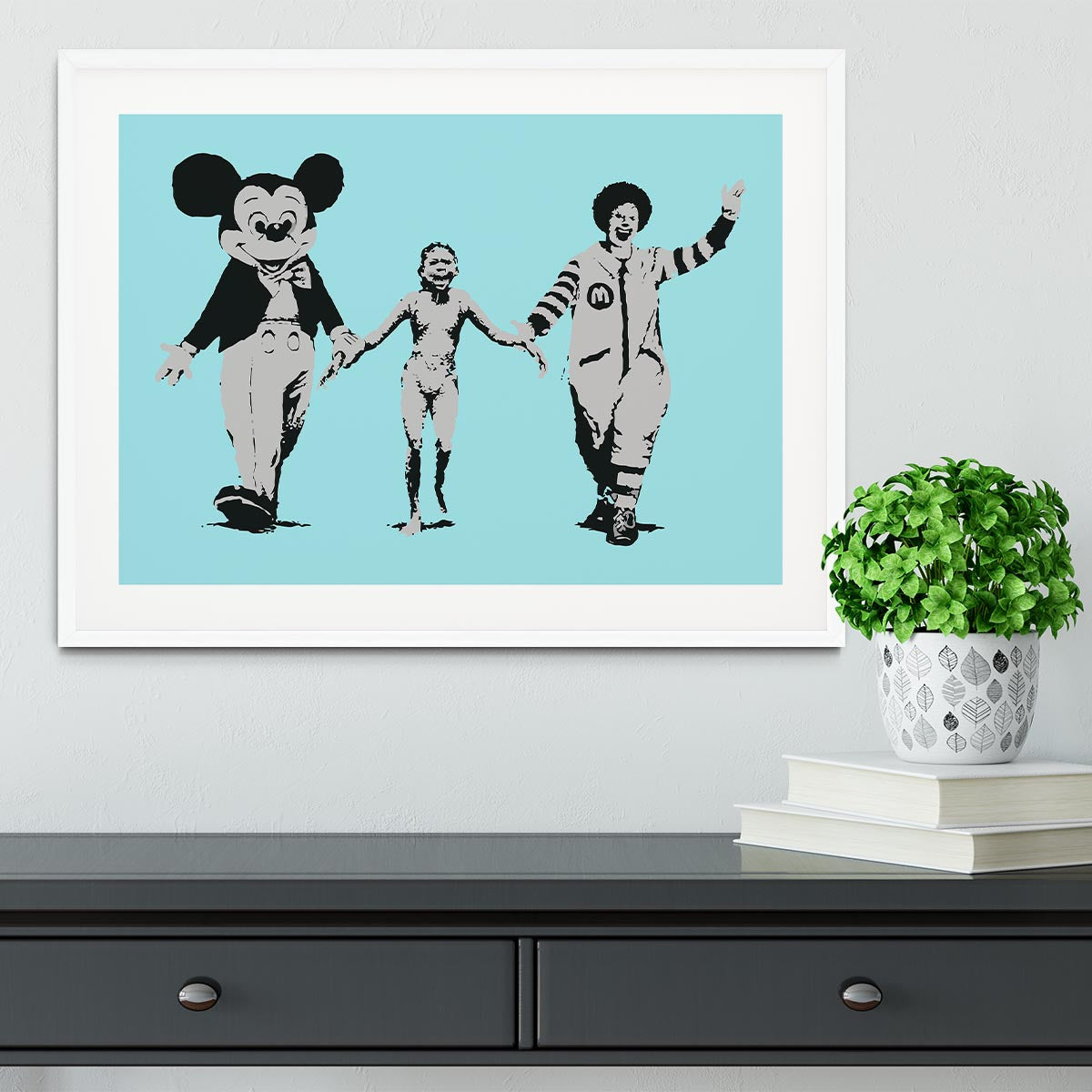 Banksy Mickey and Ronald Light Blue Framed Print - Canvas Art Rocks - 5