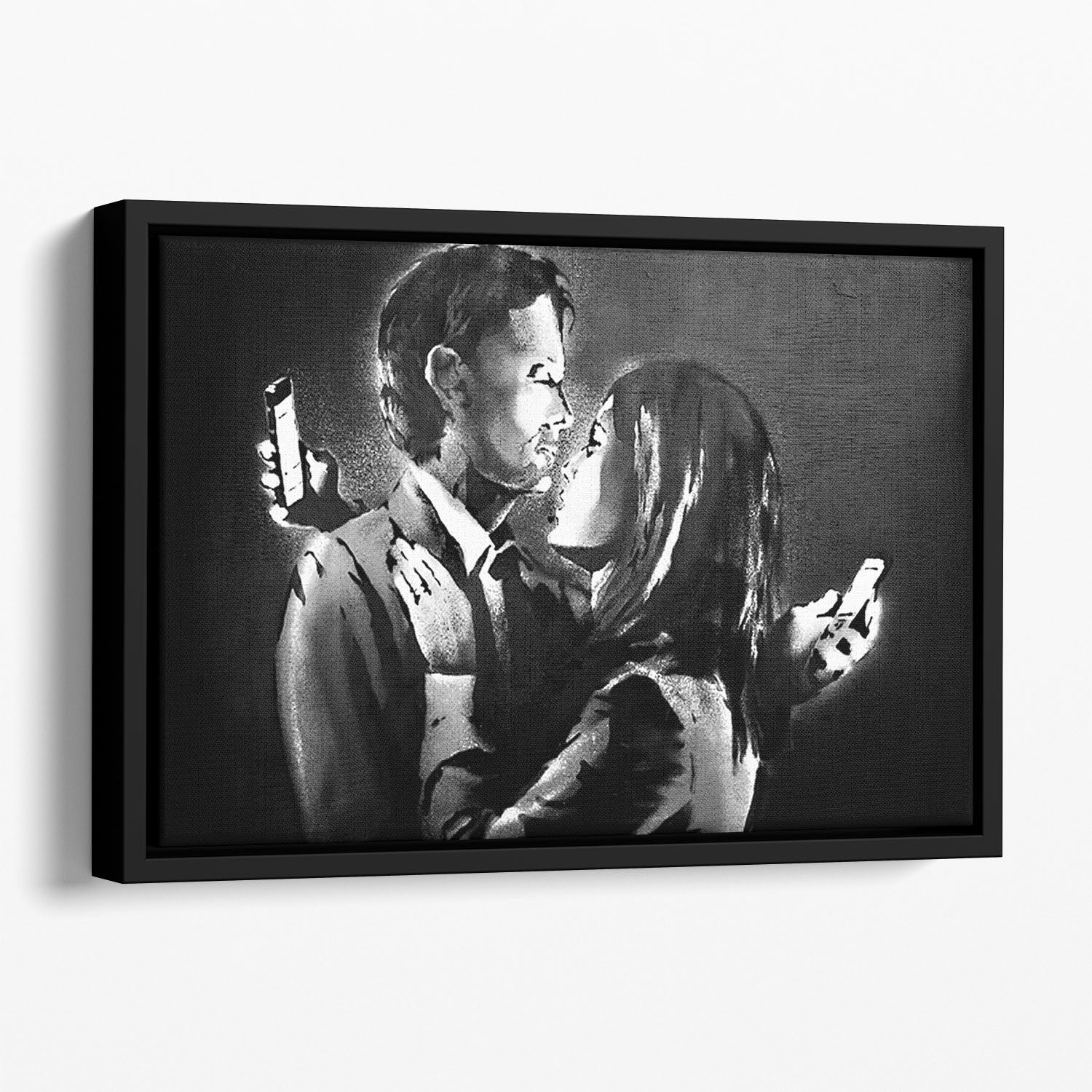 Banksy Mobile Lovers Floating Framed Canvas