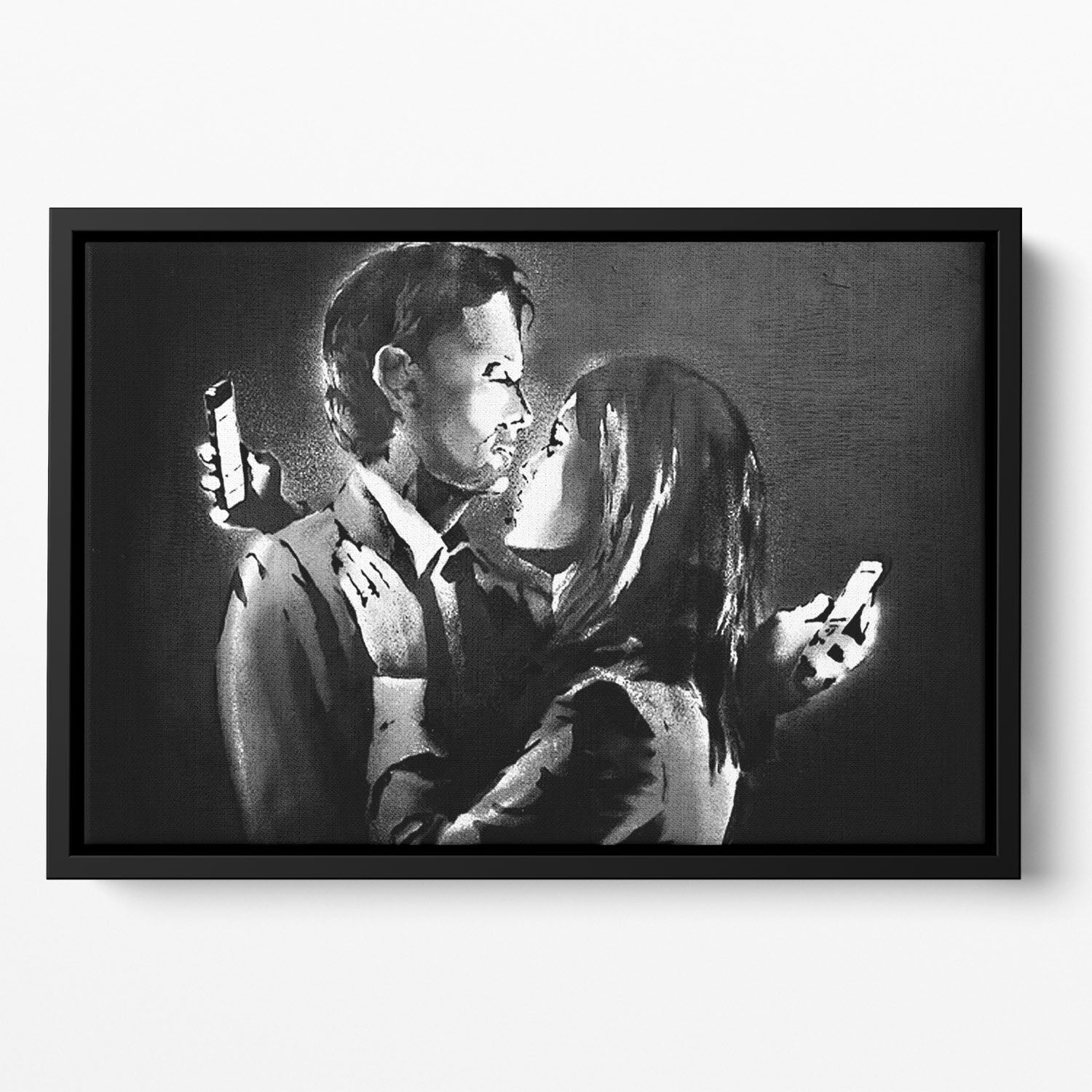Banksy Mobile Lovers Floating Framed Canvas