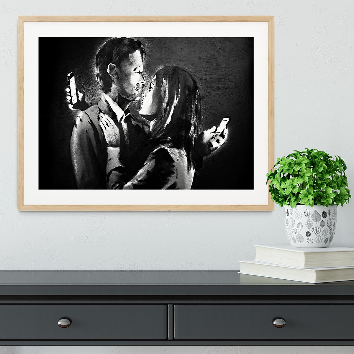 Banksy Mobile Lovers Framed Print - Canvas Art Rocks - 3