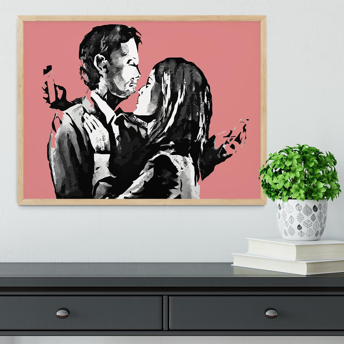 Banksy Mobile Lovers Red Framed Print - Canvas Art Rocks - 4