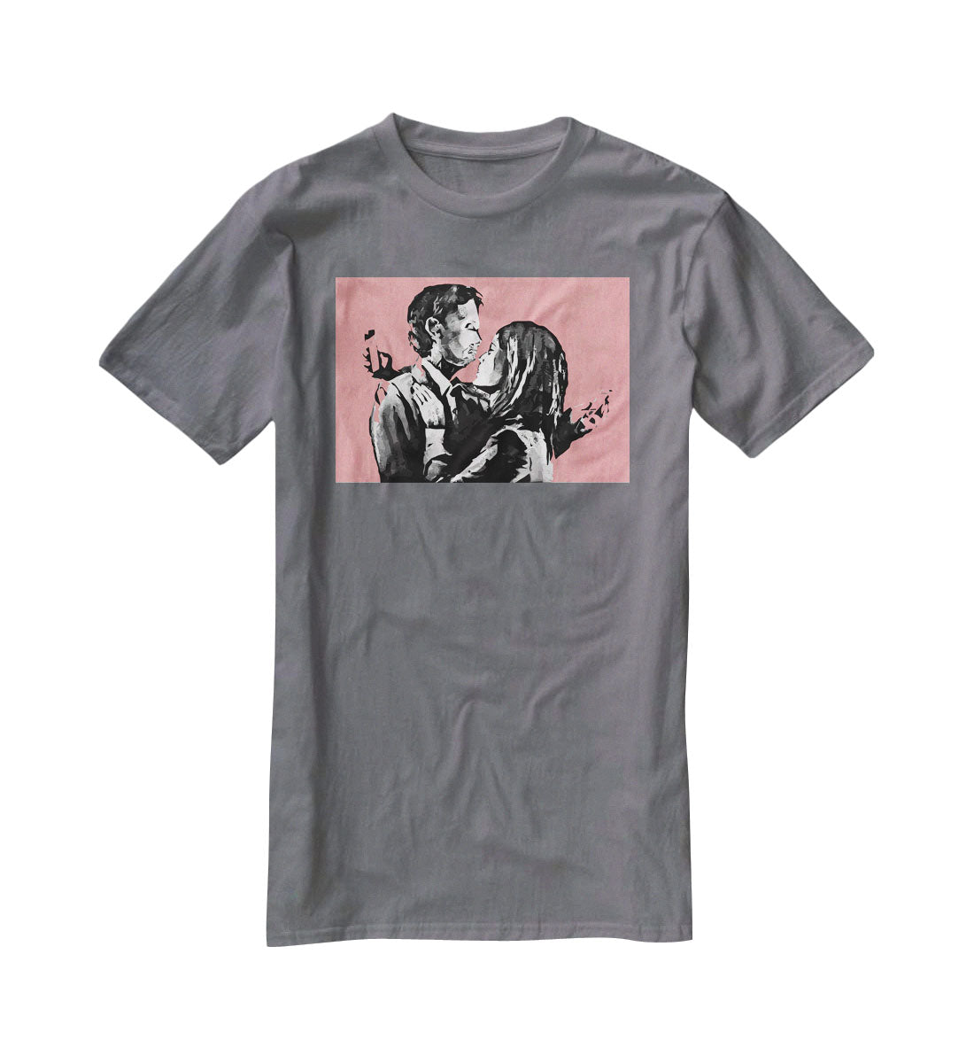 Banksy Mobile Lovers Red T-Shirt - Canvas Art Rocks - 3