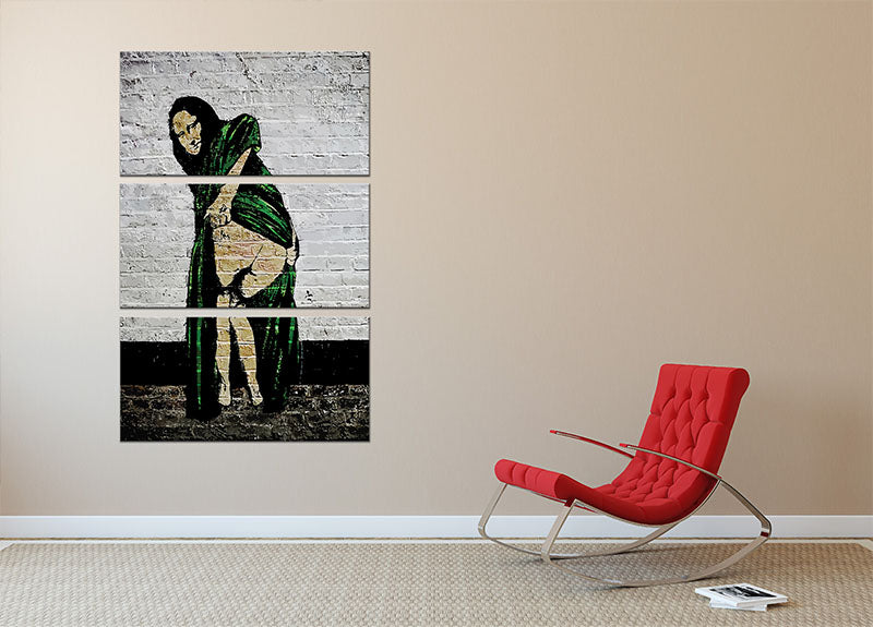 Banksy Mona Lisa Showing Her Backside 3 Split Panel Canvas Print - Canvas Art Rocks - 2