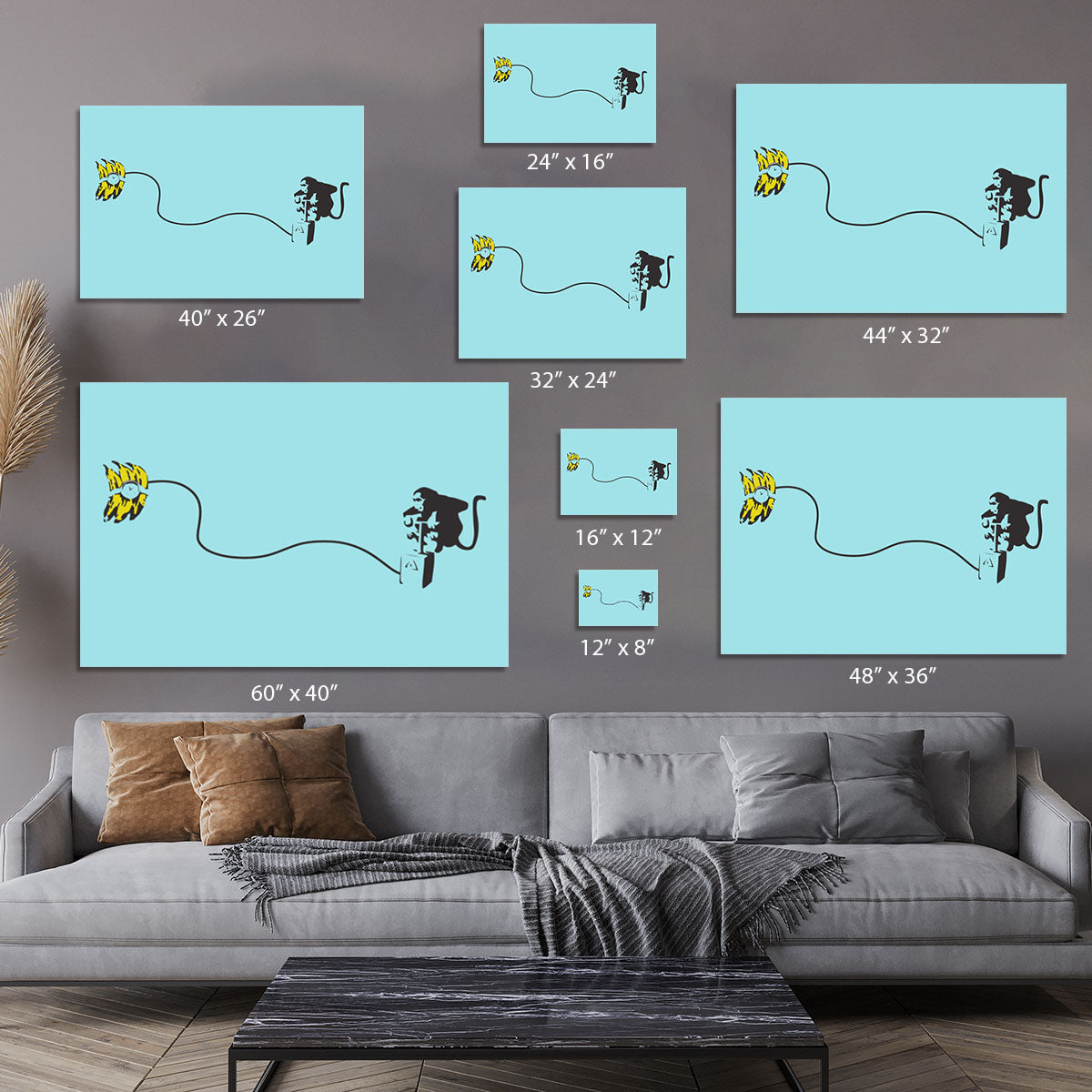Banksy Monkey Banana Bomb LIght Blue Canvas Print or Poster - Canvas Art Rocks - 7