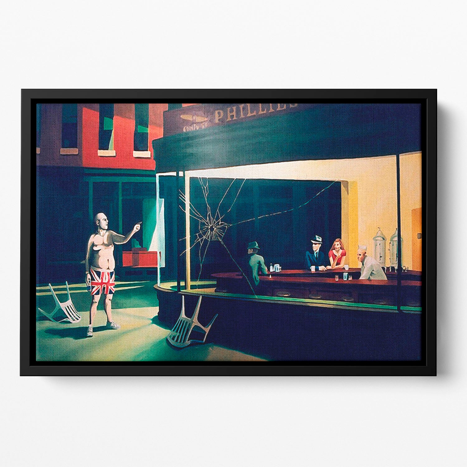 Banksy Nighthawks Floating Framed Canvas