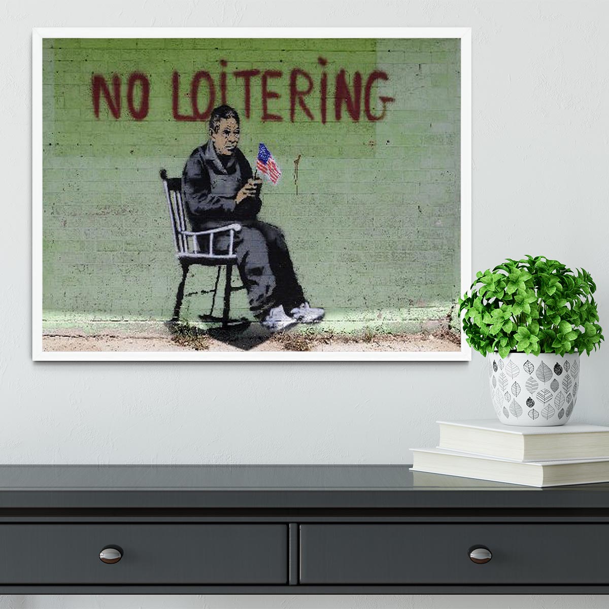 Banksy No Loitering Framed Print - Canvas Art Rocks -6