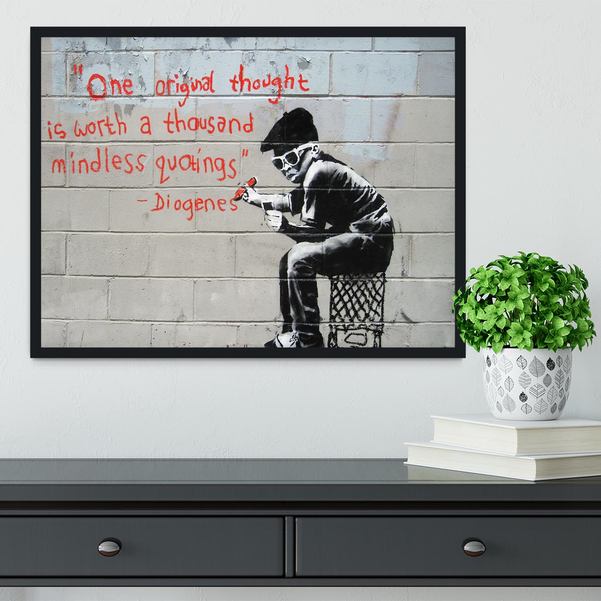 Banksy One Original Thought Framed Print - Canvas Art Rocks - 2