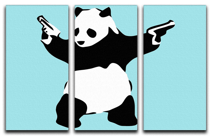 Banksy Panda Light Blue 3 Split Panel Canvas Print - Canvas Art Rocks - 1