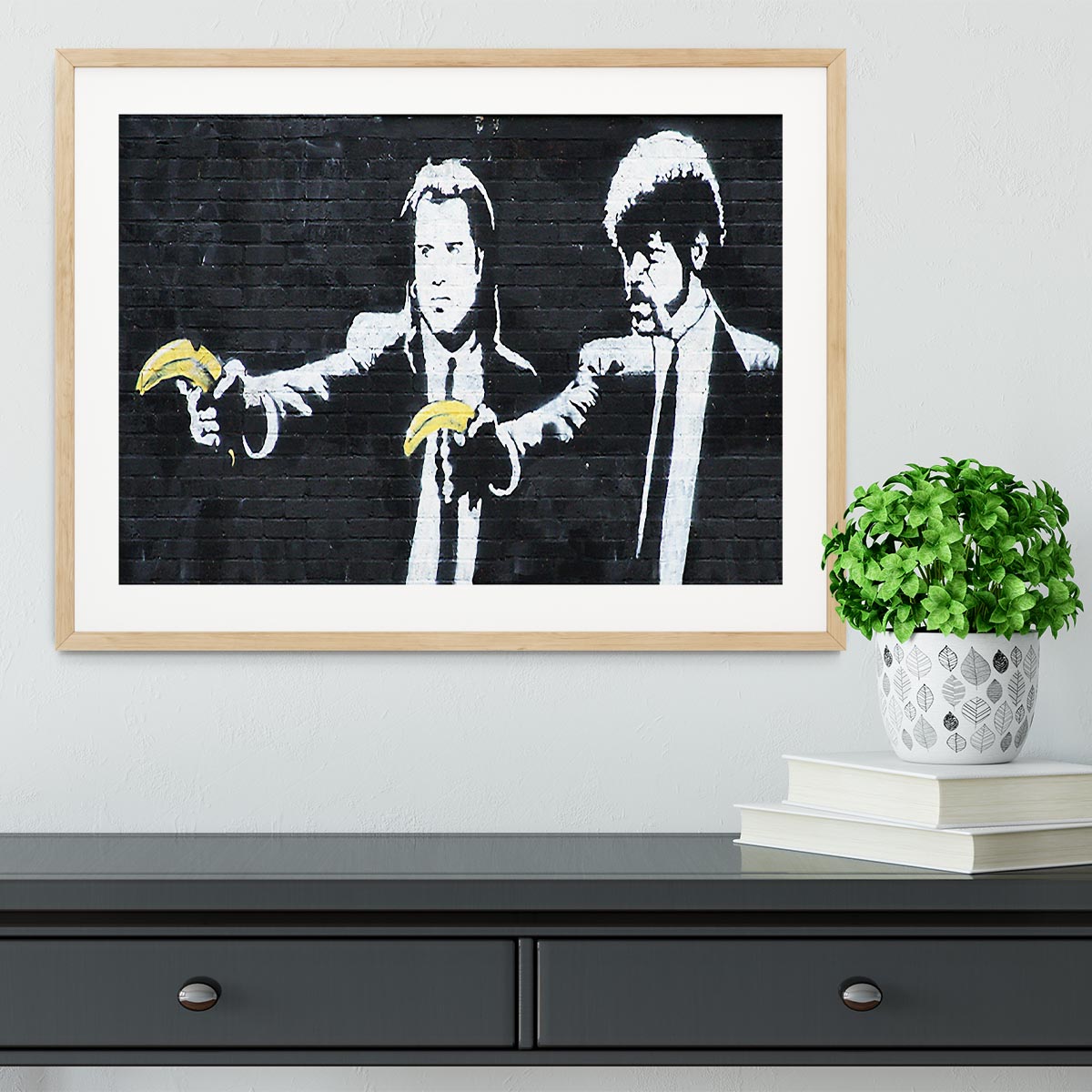Banksy Pulp Fiction Banana Guns Framed Print - Canvas Art Rocks - 3