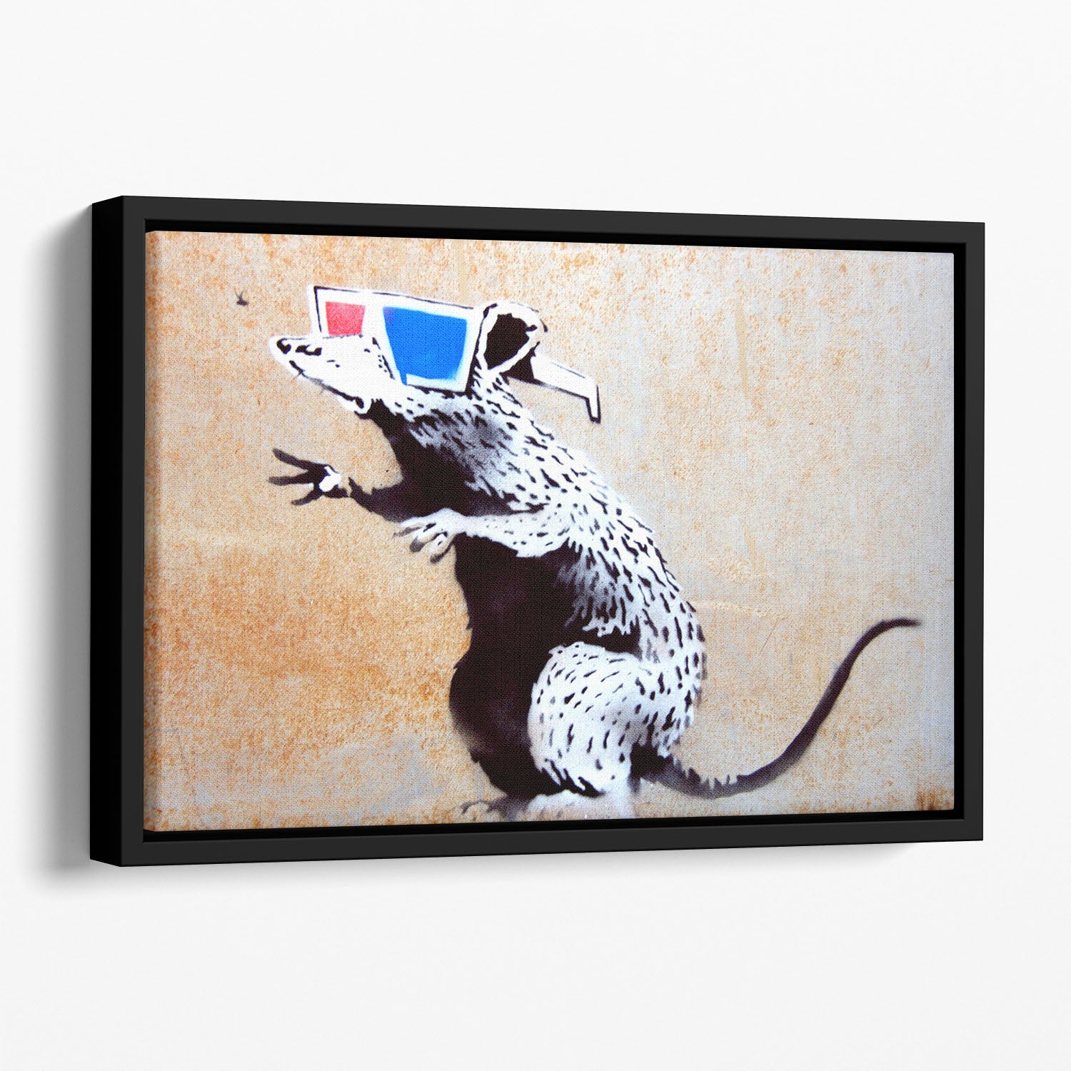 Banksy Rat Wearing 3D Glasses Floating Framed Canvas