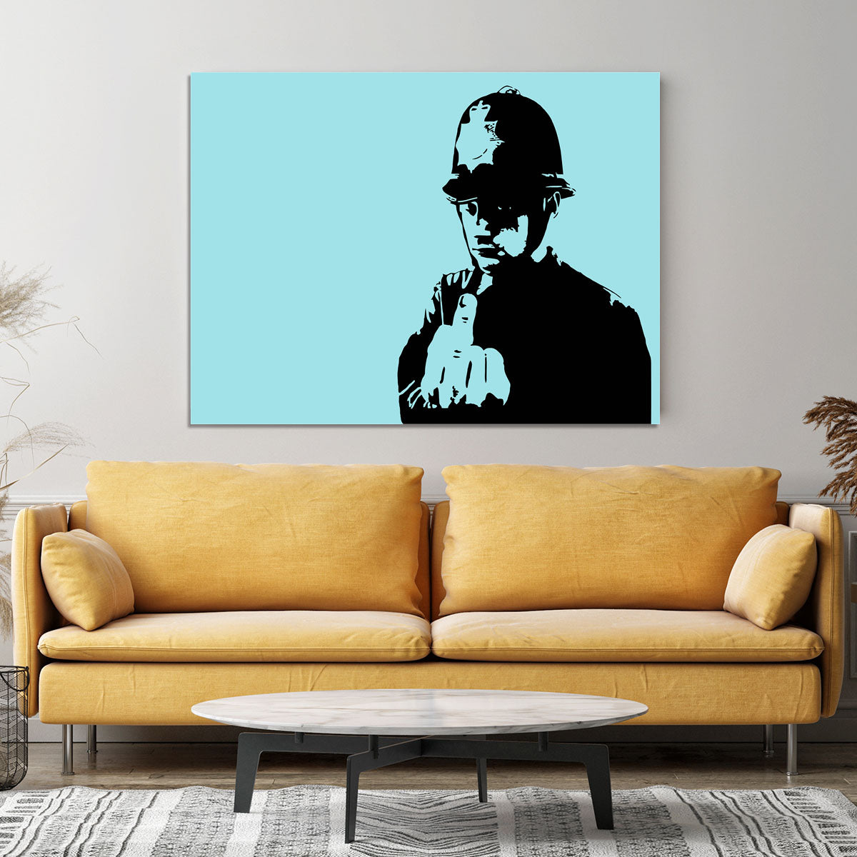 Banksy Rude Policeman Light Blue Canvas Print or Poster - Canvas Art Rocks - 4