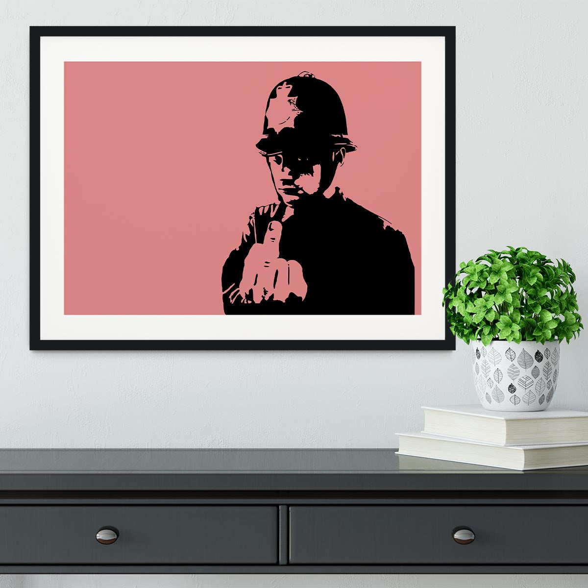 Banksy Rude Policeman Red Framed Print - Canvas Art Rocks - 1