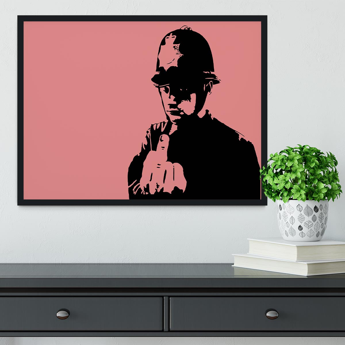 Banksy Rude Policeman Red Framed Print - Canvas Art Rocks - 2
