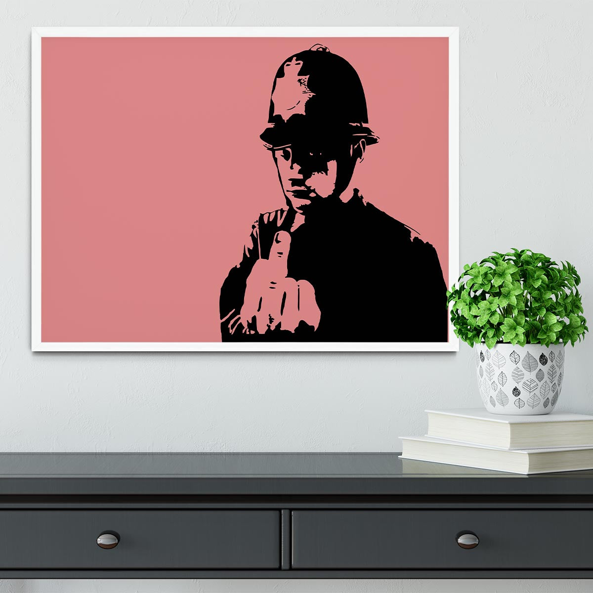 Banksy Rude Policeman Red Framed Print - Canvas Art Rocks -6