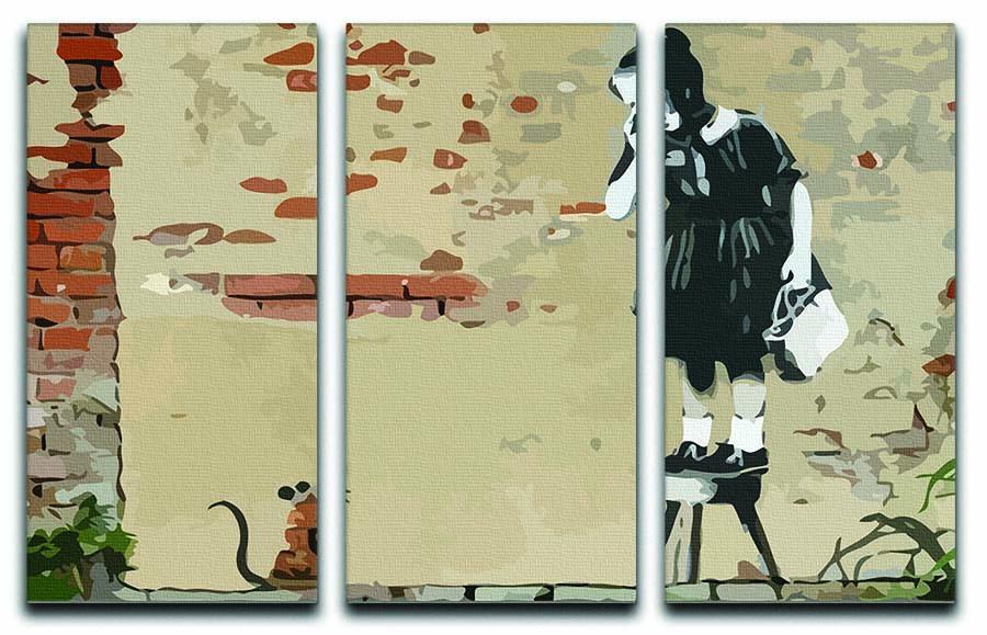 Banksy School Girl Mouse 3 Split Panel Canvas Print - Canvas Art Rocks - 1