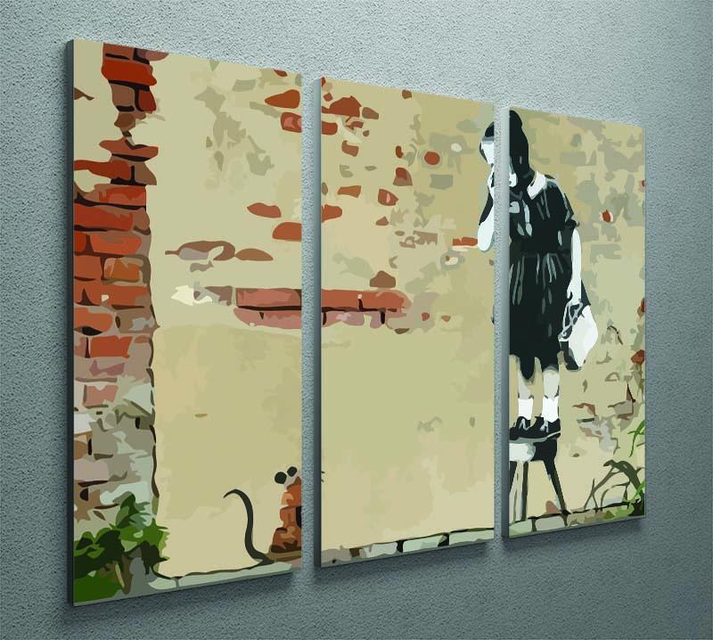 Banksy School Girl Mouse 3 Split Panel Canvas Print - Canvas Art Rocks - 2