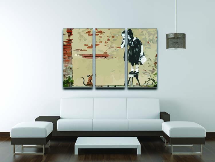 Banksy School Girl Mouse 3 Split Panel Canvas Print - Canvas Art Rocks - 3