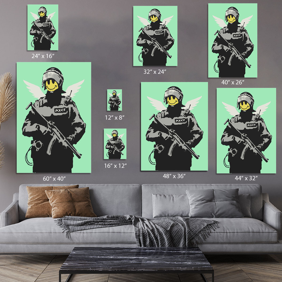 Banksy Smiley Angel Policeman Green Canvas Print or Poster - Canvas Art Rocks - 7