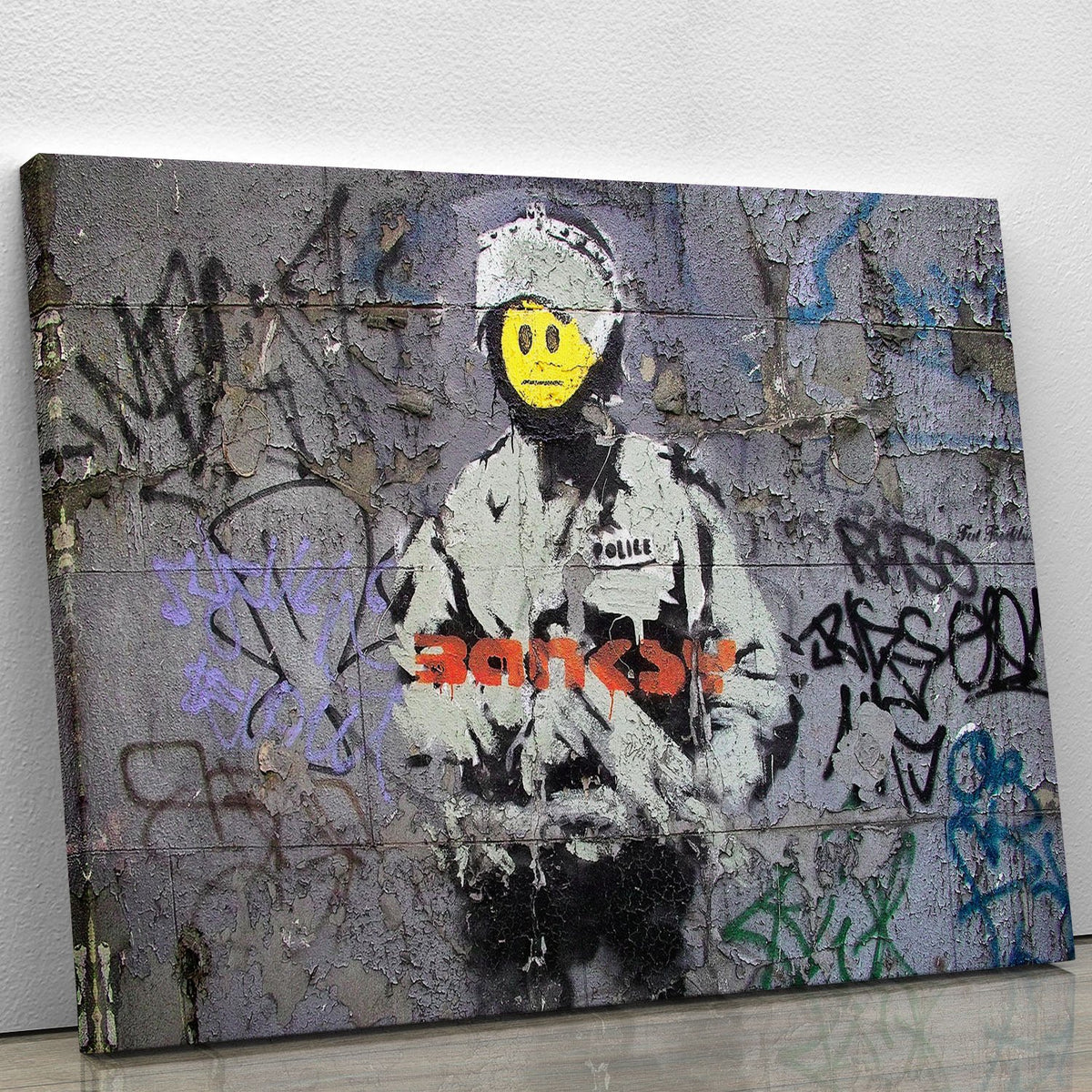 Banksy Smiley Riot Cop Canvas Print & Poster | Canvas Art Rocks ...