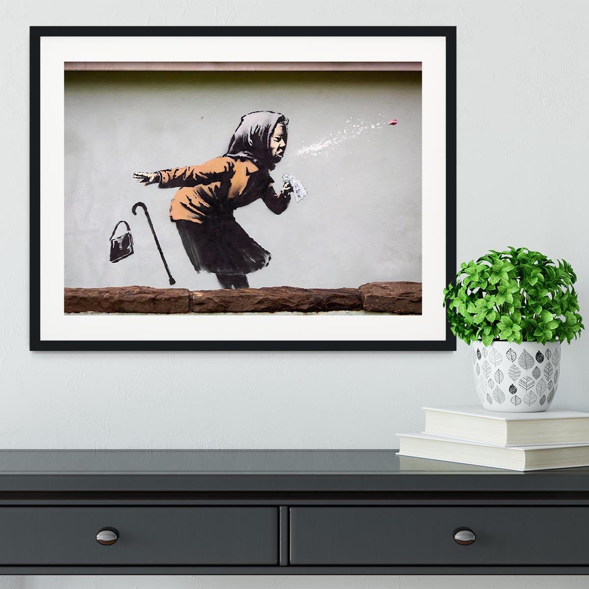 Banksy Sneezing Woman Framed Print - Canvas Art Rocks - 1