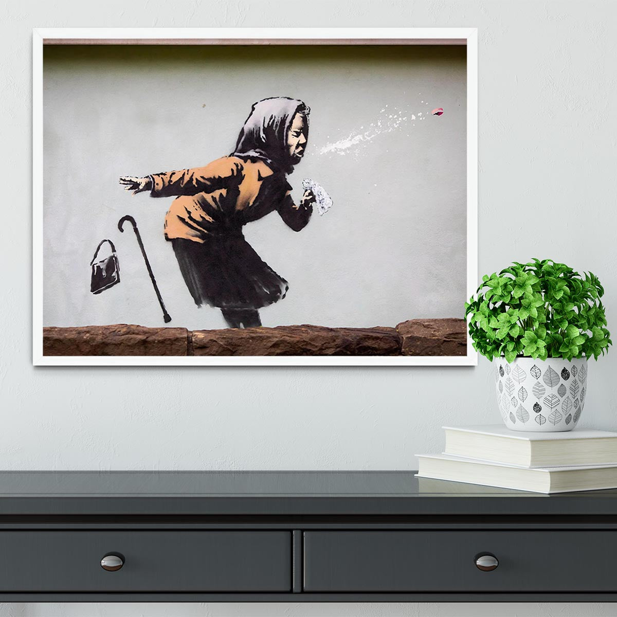 Banksy Sneezing Woman Framed Print - Canvas Art Rocks -6