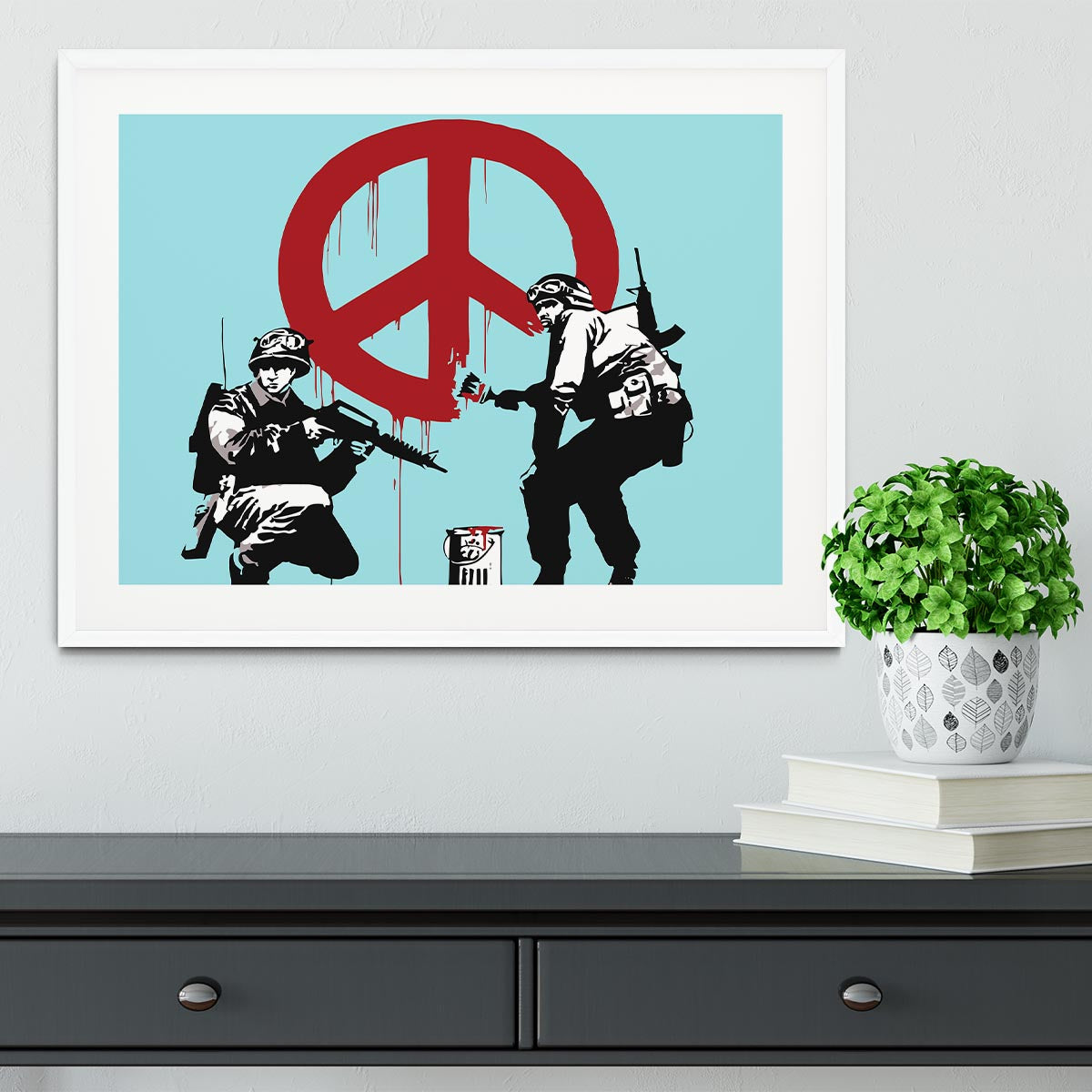 Banksy Soldiers Painting CND Sign Light Blue Framed Print - Canvas Art Rocks - 5