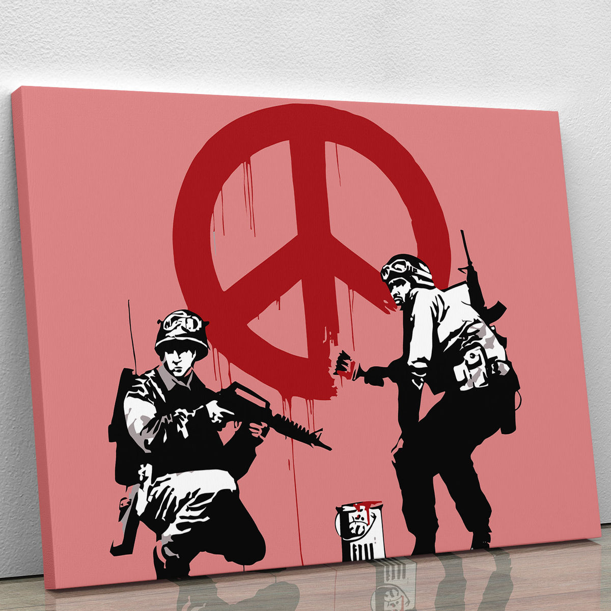 Banksy Soldiers Painting CND Sign Red Canvas Print or Poster 