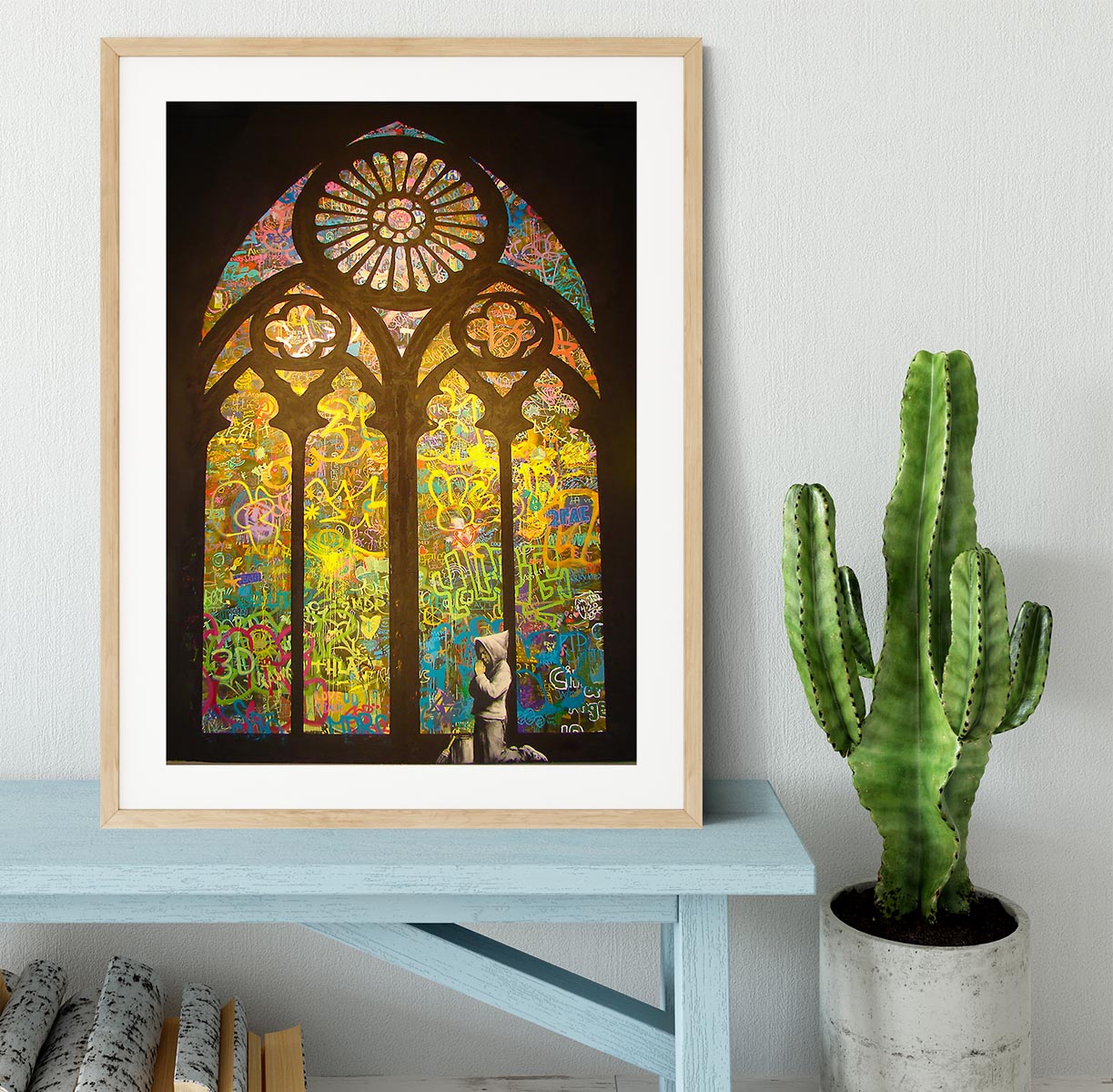 Banksy Stained Glass Window Framed Print - Canvas Art Rocks - 3