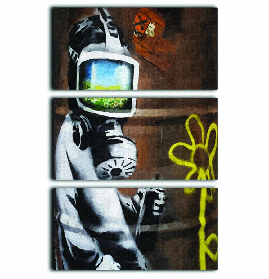 Banksy Sunflower Field Gas Mask 3 Split Panel Canvas Print - Canvas Art Rocks - 1