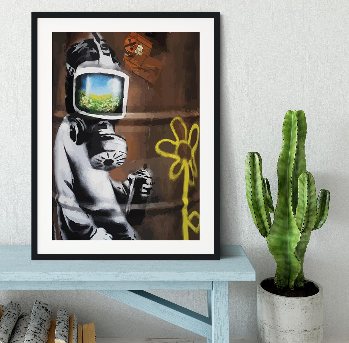 Banksy Sunflower Field Gas Mask Framed Print - Canvas Art Rocks - 1