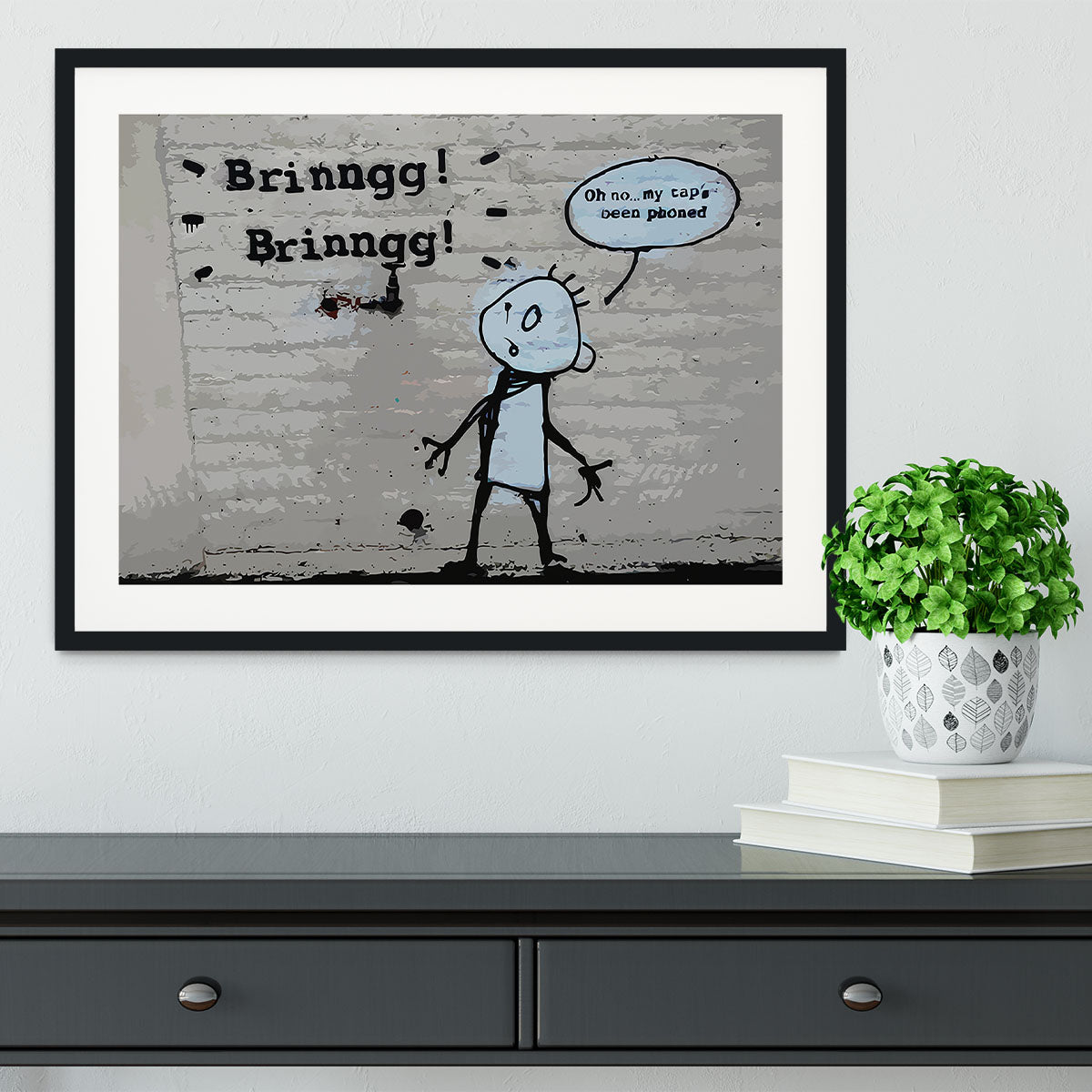 Banksy Tap Phoned Framed Print - Canvas Art Rocks - 1