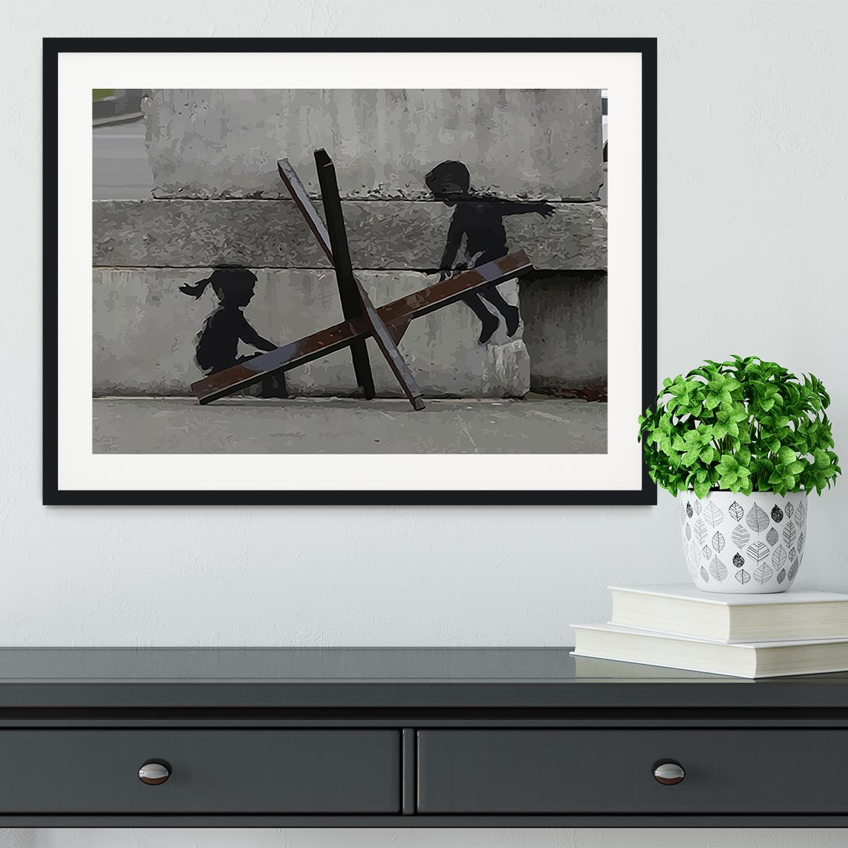 Banksy Ukraine Children Tank Trap See Saw Framed Print - Canvas Art Rocks - 1
