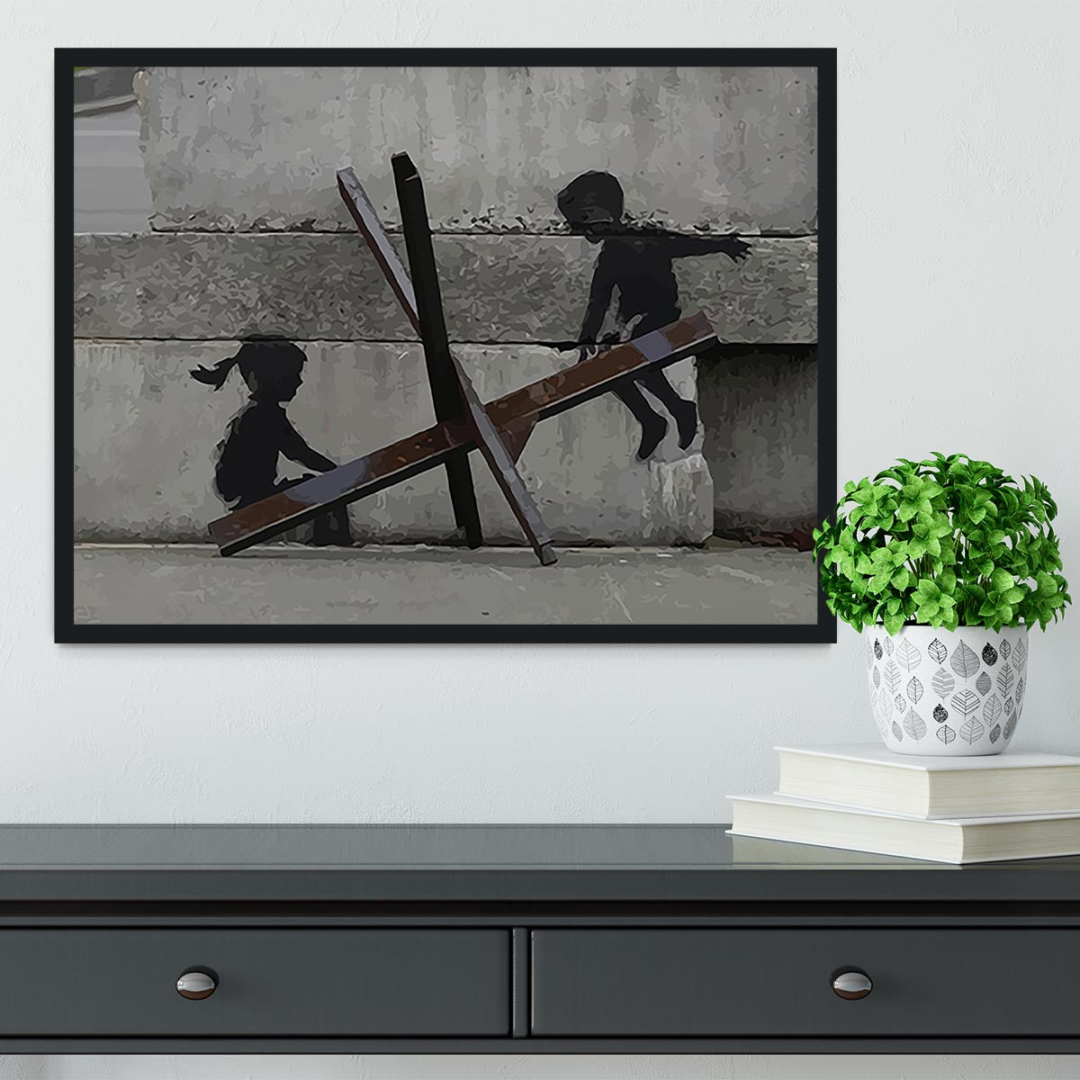Banksy Ukraine Children Tank Trap See Saw Framed Print - Canvas Art Rocks - 2