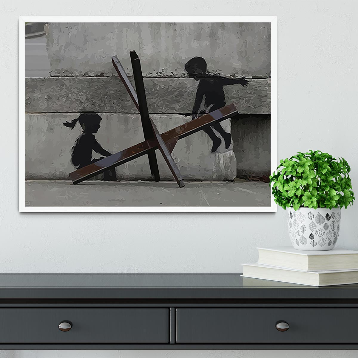 Banksy Ukraine Children Tank Trap See Saw Framed Print - Canvas Art Rocks -6