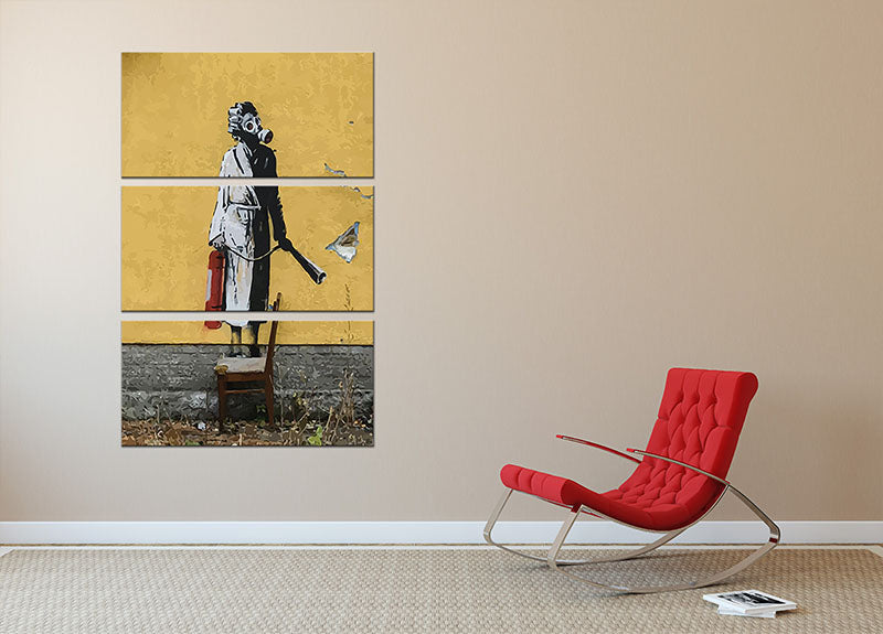 Banksy Ukraine Lady In Gas Mask 3 Split Panel Canvas Print - Canvas Art Rocks - 2