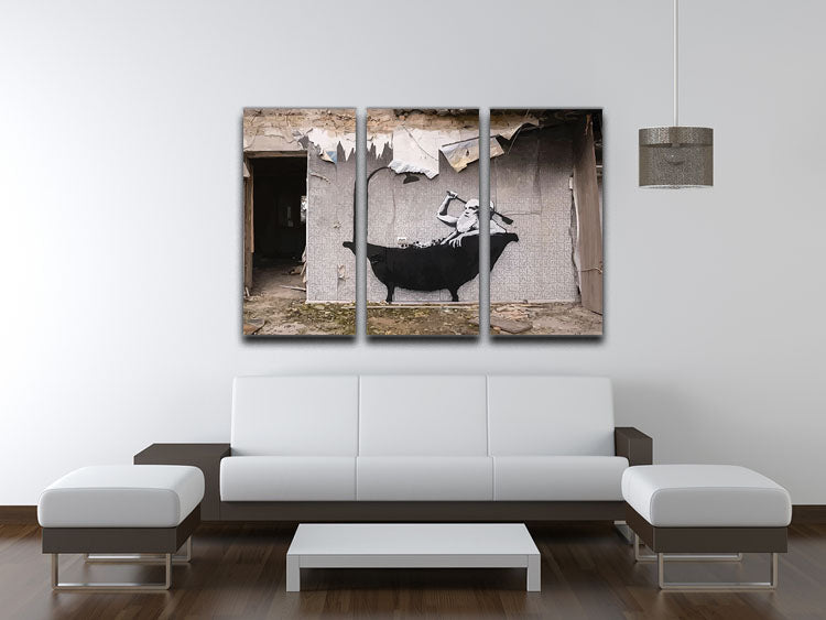 Banksy Ukraine Man In Bath 3 Split Panel Canvas Print - Canvas Art Rocks - 3
