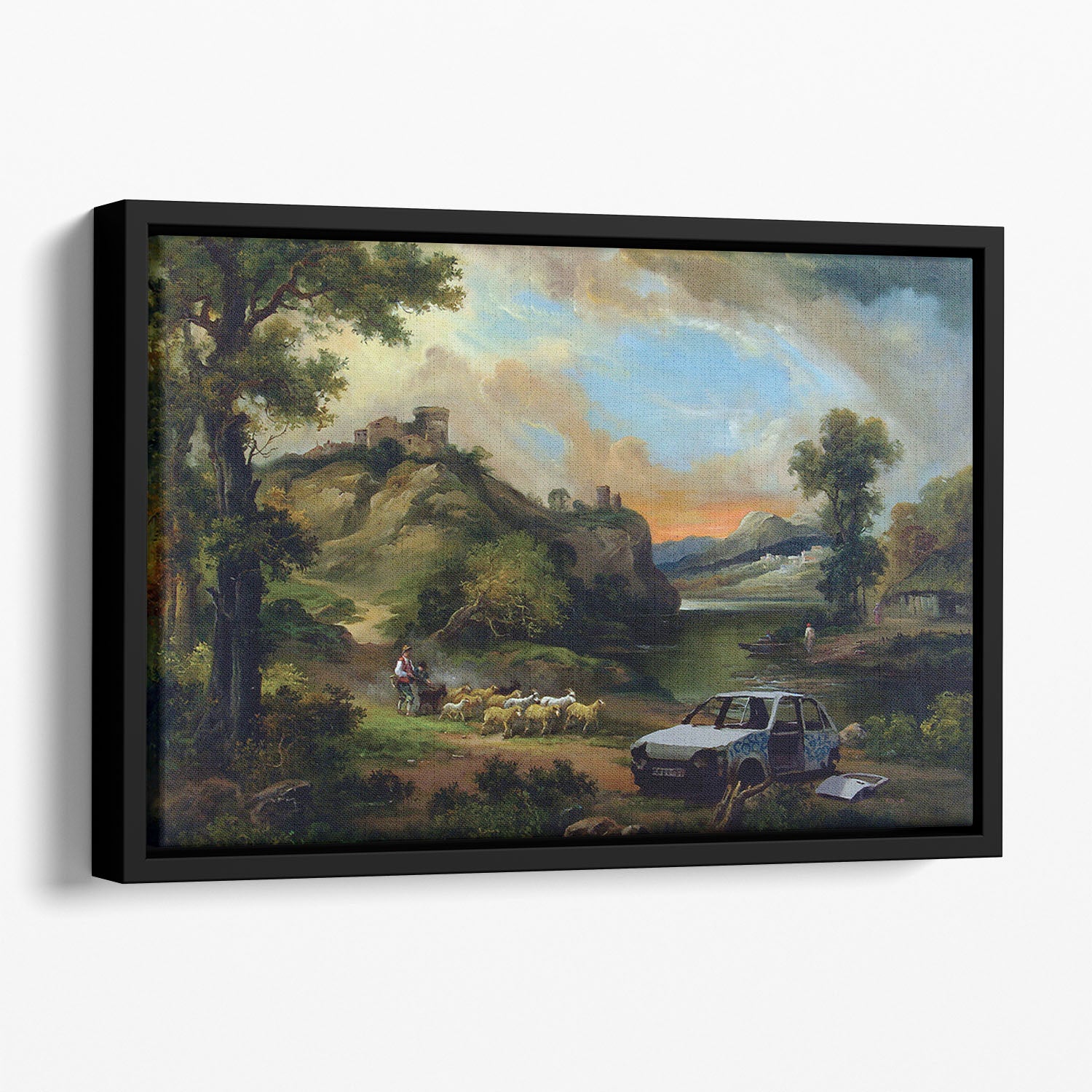 Banksy Vandalised Car Floating Framed Canvas