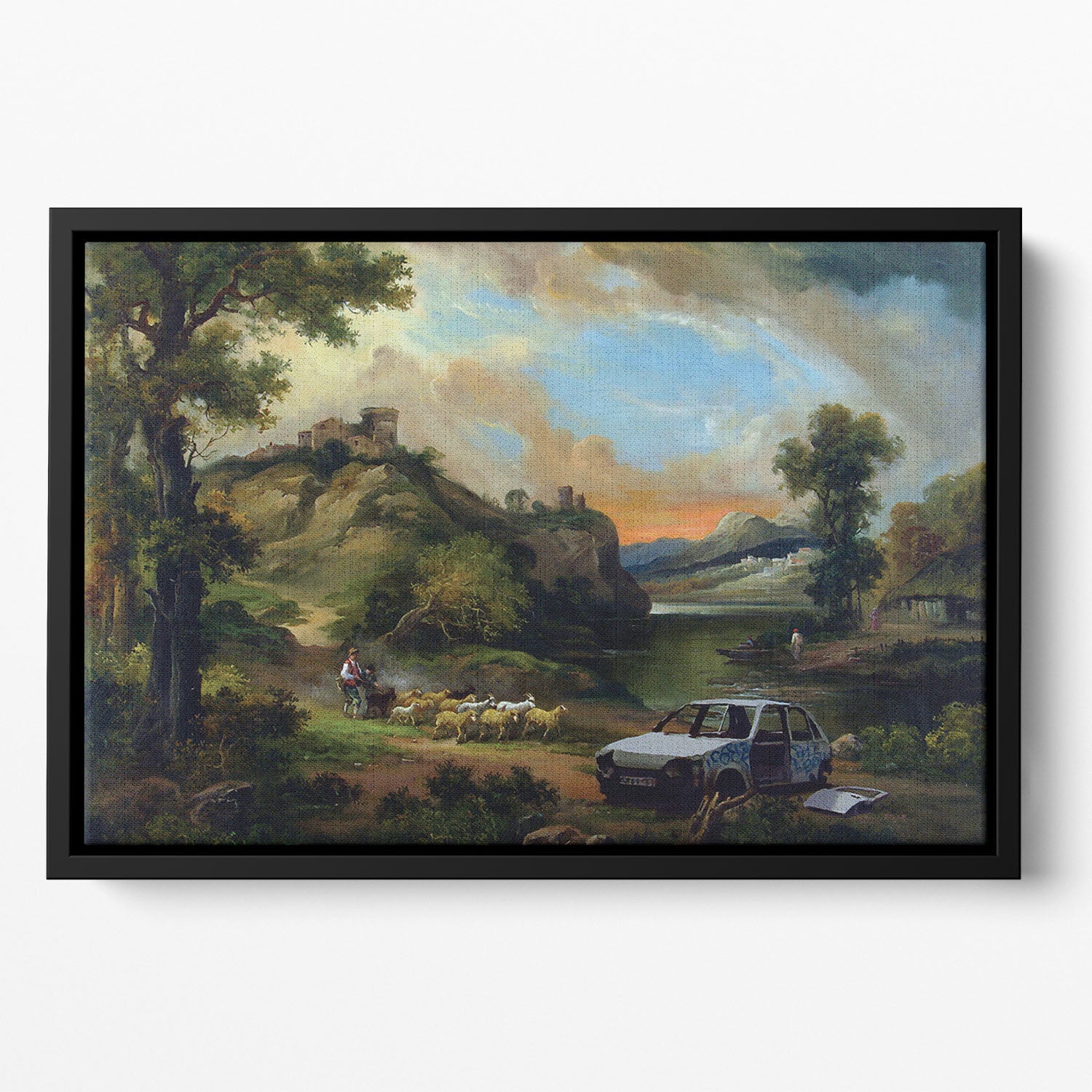 Banksy Vandalised Car Floating Framed Canvas