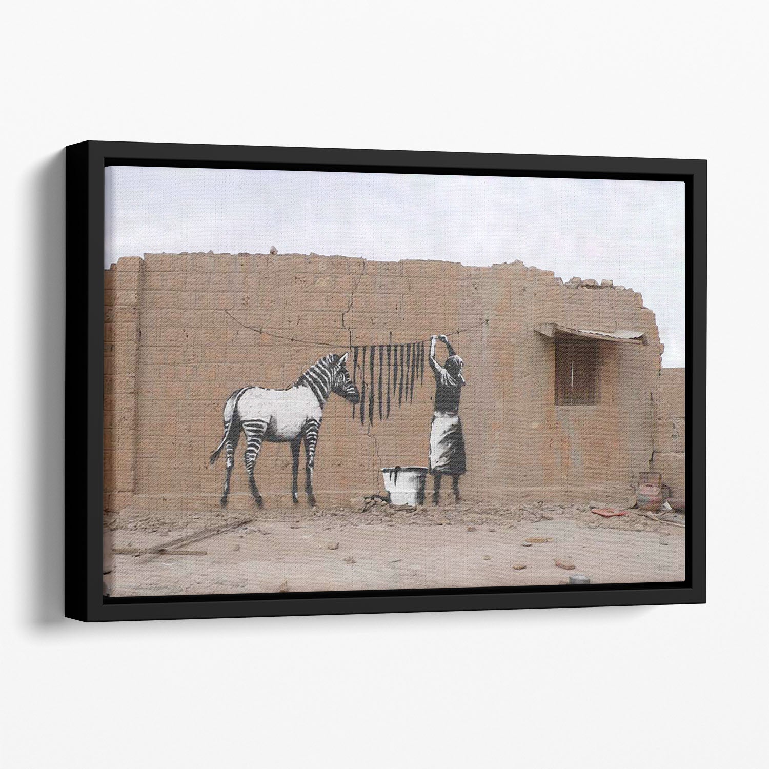Banksy Washing Zebra Stripes Floating Framed Canvas