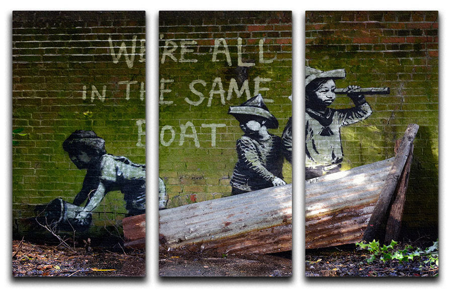 Banksy Were All In The Same Boat 3 Split Panel Canvas Print - Canvas Art Rocks - 1