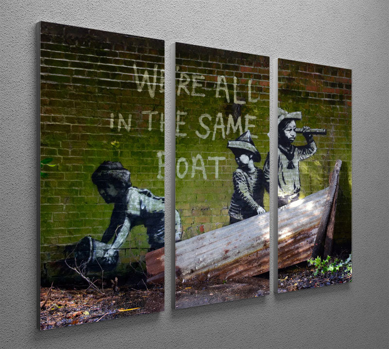 Banksy Were All In The Same Boat 3 Split Panel Canvas Print - Canvas Art Rocks - 2