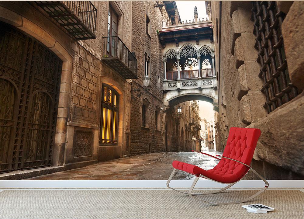 Barcelona Gothic quarter Carrer del Bisbe Wall Mural Wallpaper - Canvas Art Rocks - 2