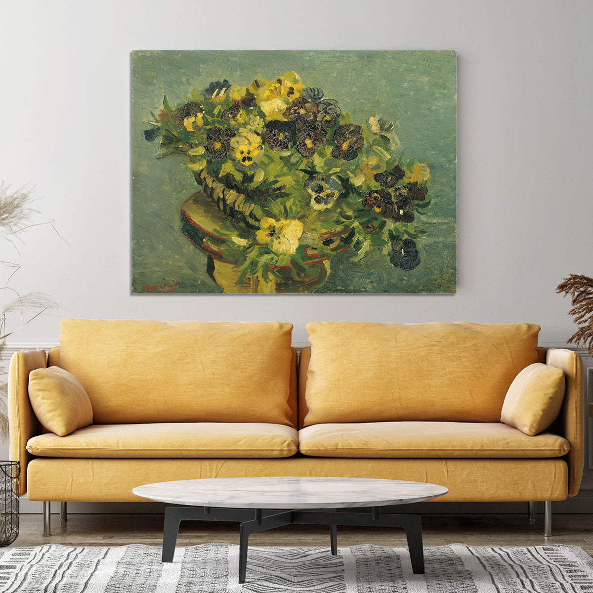 Basket of pansies on a small table by Van Gogh Canvas Print or Poster - Canvas Art Rocks - 4