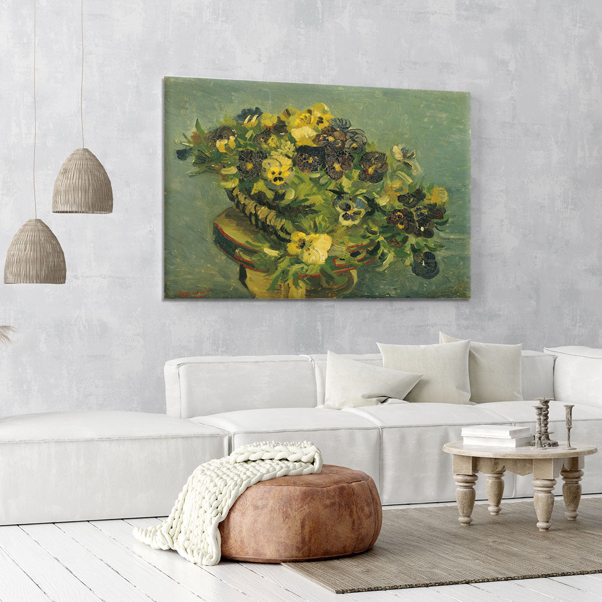 Basket of pansies on a small table by Van Gogh Canvas Print or Poster - Canvas Art Rocks - 6