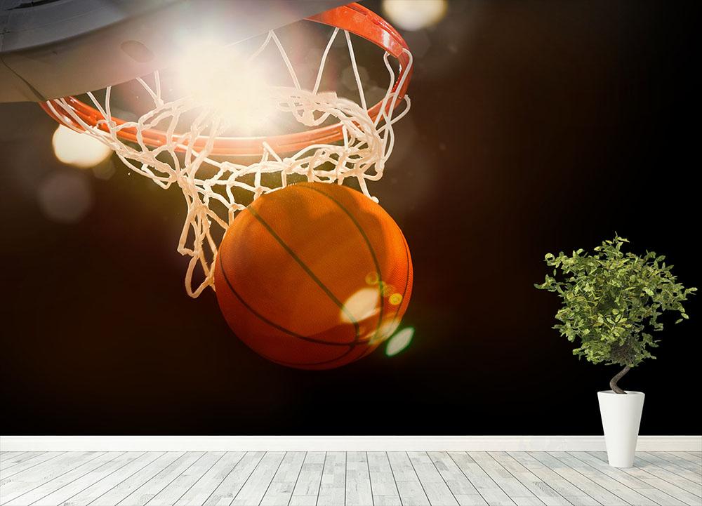 Basketball going through hoop Wall Mural Wallpaper - Canvas Art Rocks - 4