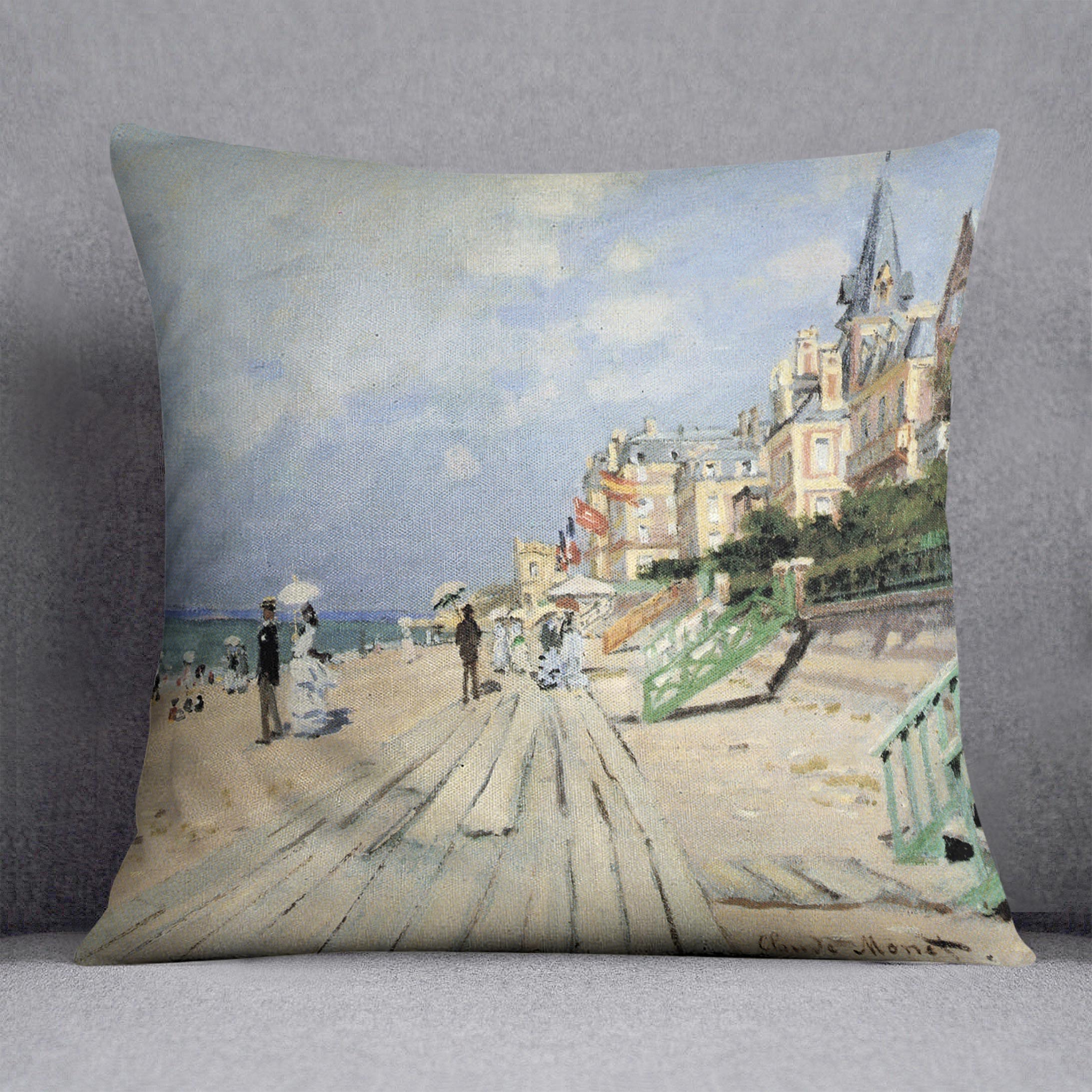 Beach at trouville by Monet Cushion